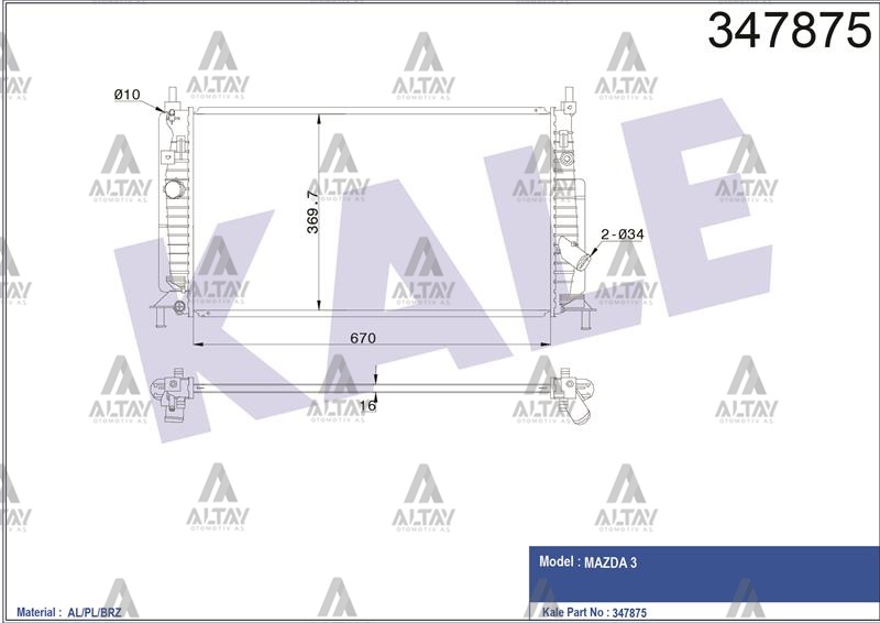 Mazda 3 Su Radyatörü 2009-2014 (2009-2014) OEM LF8B-15-20Y Mazda 3 Su Radyatörü 2009-2014 (2009-2014) OEM LF8B-15-20Y